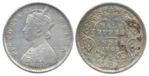 Victoria Queen, Silver ½ Rupee, 1862, A / I. Very Fine+.