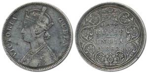 Victoria Queen, Silver Rupee, 1862, A / II / 0 / 10. Very Fine.