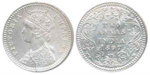 Victoria Empress, Silver 2 Annas, 1897, Calcutta Mint. Flan crack, otherwise Extremely Fin
