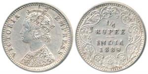 Victoria Empress, Silver ¼ Rupee, 1889, Bombay Mint, C / II / ’B’ incuse. Extremely Fine, 