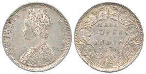 Victoria Queen, Silver ½ Rupee, 1876, Bombay Mint, B2 / II / Dot. About Uncirculated, Rare