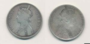 Victoria Queen, Silver Rupee, Error, Brockage, nice deep and complete lakhi impression on 