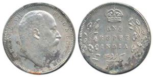 Edward VII, Silver Rupee, 1903, Error, wrong Urdu, four dots instead of five dots in Rupay
