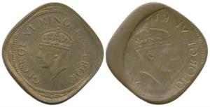 George VI, Nickel-Brass 2 Annas, Error, obv. brockage, nice deep and nearly complete lakhi