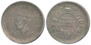 George VI, Half Silver Rupee, 1945, Bombay Mint, slightly larger flan than the usual. Abou