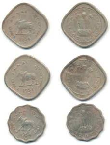 Cupro-Nickel 2 Annas, 1 Anna and ½ Anna, 1954, Bombay Mint. Very Fine+, Scarce as a set. (