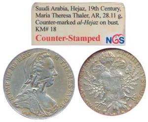 Austria, Maria Theresa Silver Taller, counter-marked in Arabic al- Hejaz on bust on obv., 