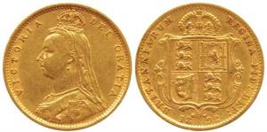 Great Britain, Victoria, Gold ½ Sovereign, 4g, shield on rev. 1892. Very Fine+, Rare in th