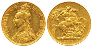 Great Britain, Victoria, Gold 2 Pounds, 16g, Jubilee head, St. George slaying a dragon on 