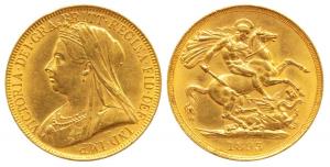 Great Britain, Victoria, Gold 2 Pounds, 16g, Veiled head bust on obv., St. George slaying 