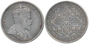 Strait Settlements, Edward VII, Silver Dollar, 1903, rev. artistic design within circle (K
