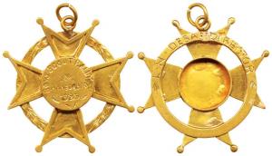 Boy’s Scouts Rally, Gold Medal, 15.54g, a cross over a wreath with Ahmedabad 1925 written 