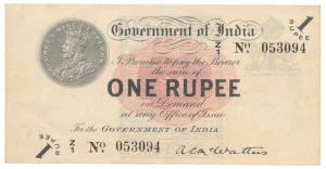 George V, Rupee 1, 1st issue, 1917, signed A. C. Mc Watters (J&R 1.2A). With booklet perfo