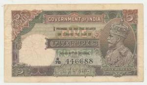 George V, Rupees 5, 2nd issue, 1934, signed J. W. Kelly, (J&R 5.2). Very Fine, Scarce.