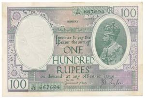 George V, Rupees 100, Bombay circle of issue, signed J. B. Taylor, (J&R 10.2B). About Unci