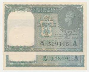 George VI, Rupee 1, 1947, signed C. E. Jones, serial number in black and the second in gre