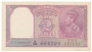 George VI, Rupees 2, 1944, signed C. D. Deshmukh, in order of serial number with the note 