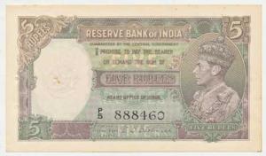 George VI, Rupees 5, 1st issue, 1944, signed C. D. Deshmukh, (J&R 3.2). Uncirculated, Scar