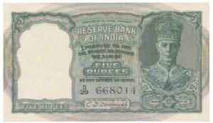 George VI, Rupees 5, 2nd issue, 1947, signed C. D. Deshmukh, in order of serial number wit