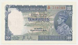 George VI, Rupees 10, 1st issue, 1938, signed J. B. Taylor, in order of serial number with
