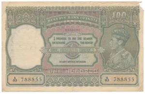 George VI, Rupees 100, 1944, Karachi, signed C. D. Deshmukh, (J&R 7.2L) .Very Good, Rare.