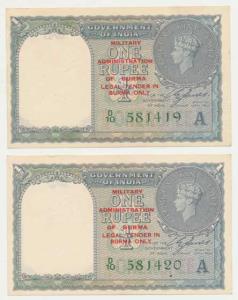 Burma, George VI, Rupee 1, 1947, signed C. E. Jones, red overprint Military Administration