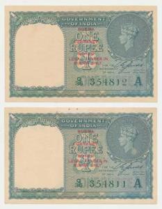 Burma, George VI, Rupee 1, 1947, signed C. E. Jones, red overprint Burma Currency Board Le