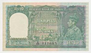 Burma, George VI, Rupees 10, 1938, signed J. B. Taylor, green colour, in order of serial n
