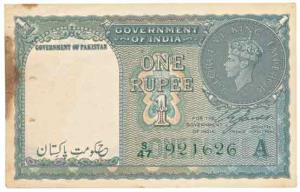 Pakistan, George VI, Rupee 1, 1948, signed C. E. Jones, Government of Pakistan super-inscr