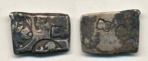 Punch-marked, Vidarbha Region, Base Silver, 2.42g, tree in railing, six armed and flag sta