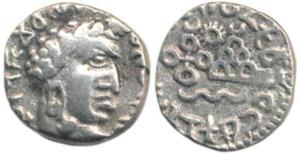 Satavahana, Vasisthiputra Sri Pulumavi, Silver Drachma, bust of the ruler to right with a 