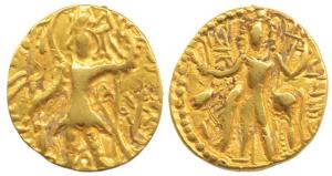 Kushanas, Vasudeva I, Gold Dinar, 7.68g, Mint I (A), obv. king standing facing, head left,