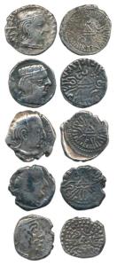 Western Kshatraps, Silver Dramma (5), Vijaysena, Vishavasena, Traikutaks and Dharsena, nam