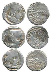 Western Kshatrapas, Silver Drachma (3), Vishavasena legend visible on two coins. Very Fine