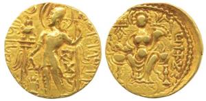 Guptas, Samudragupta (c. AD 335-380), Gold Dinar, 7.5g, Standard type, king nimbate, stand