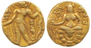Guptas, Chandragupta II, Heavy Gold Dinar, 8.11g, Archer type, obv. king nimbate, standing