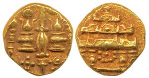 Chalukyas of Badami, issued in the period of Mangalesa (597-610 AD), Gold Pagoda, 3.78g, o