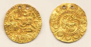 Kadambas of Goa, Gold Pagoda 4.18g, Hanuman seated facing with head right, chowry and shan