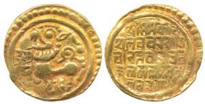 Kadambas of Goa, Sivachitta (c. 11th century AD), Gold Pagoda, 4.34g, obv. lion standing t