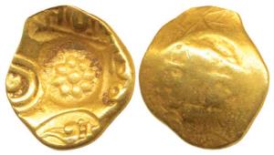 Yadavas of Devagiri, Singhana Deva, Gold Padma Tanka, 3.76g, Punch-marked type, with five 