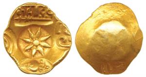 Yadavas of Devagiri, Mahadeva, Gold Padma Tanka, 3.74g, Punch-marked type, with five punch