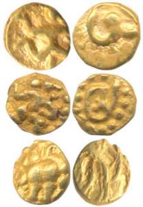 Shilahara issues, Wai - Karhad -Satara region, Western Maharashtra, Gold Fanam, obv. Garud