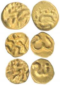 Shilahara issues, Wai - Karhad - Satara region, Western Maharashtra, Gold Fanam, obv. Garu