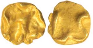 Shilahara issues, Wai - Karhad - Satara region, Western Maharashtra, Gold Fanam, obv. Garu