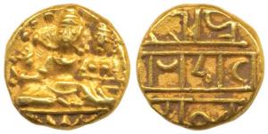 Vijayanagar, Deva Raya I, Gold ½ Pagoda, 1.68g, Shiva-Parvati seated on obv., Nagari legen