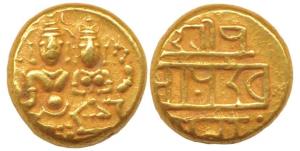 Vijayanagar, Deva Raya I, Gold Pagoda, 3.37g, Shiva-Parvati seated, with Shiva holding an 