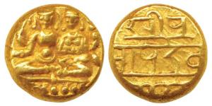 Vijayanagar, Deva Raya I, Gold Pagoda, 3.35g, Shiva-Parvati seated, with Shiva holding an 