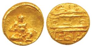 Vijayanagar, Krishna Deva Raya (1509-1529 AD), Gold ½ Pagoda, 1.66g, seated Balakrishna fl