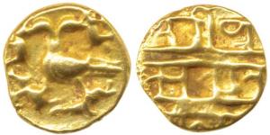 Vijayanagar, Achyuta Deva Raya, Gold ½ Pagoda, 1.45g, Gandabherunda (2-headed eagle), hold