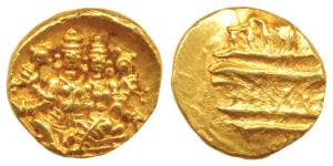 Vijayanagar, Sadasiva Raya (1543-1570 AD), Gold ½ Pagoda, 1.69g, Lakshmi-Narayana (Vishnu 